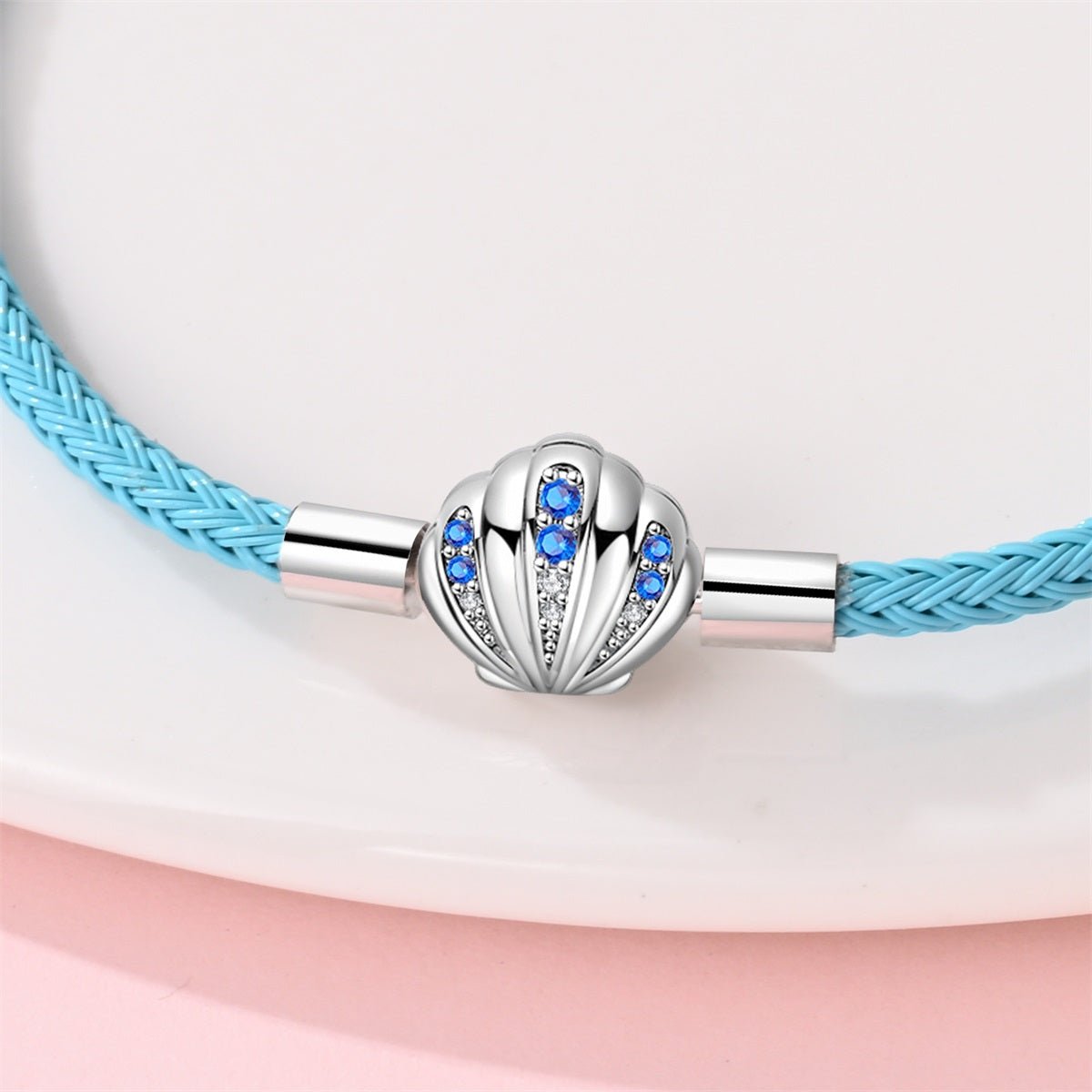 Pangama Jewelry Blue Braided Leather Bracelet with Seashell Clasp
