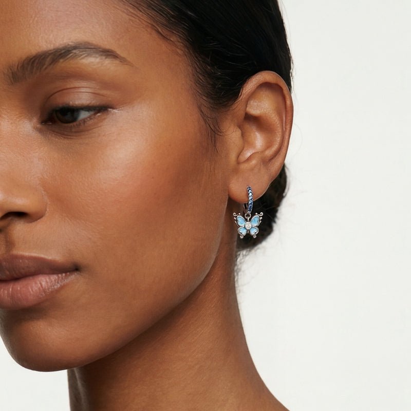 Pangama Jewelry Blue Butterfly Dangle Hoop Earrings