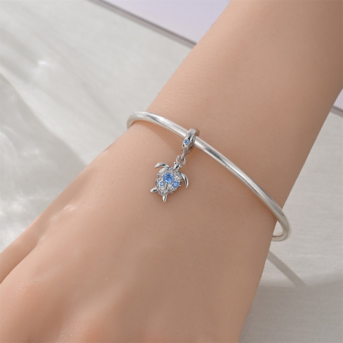 Pangama Jewelry Blue Crystal Sea Turtle Dangle Charm