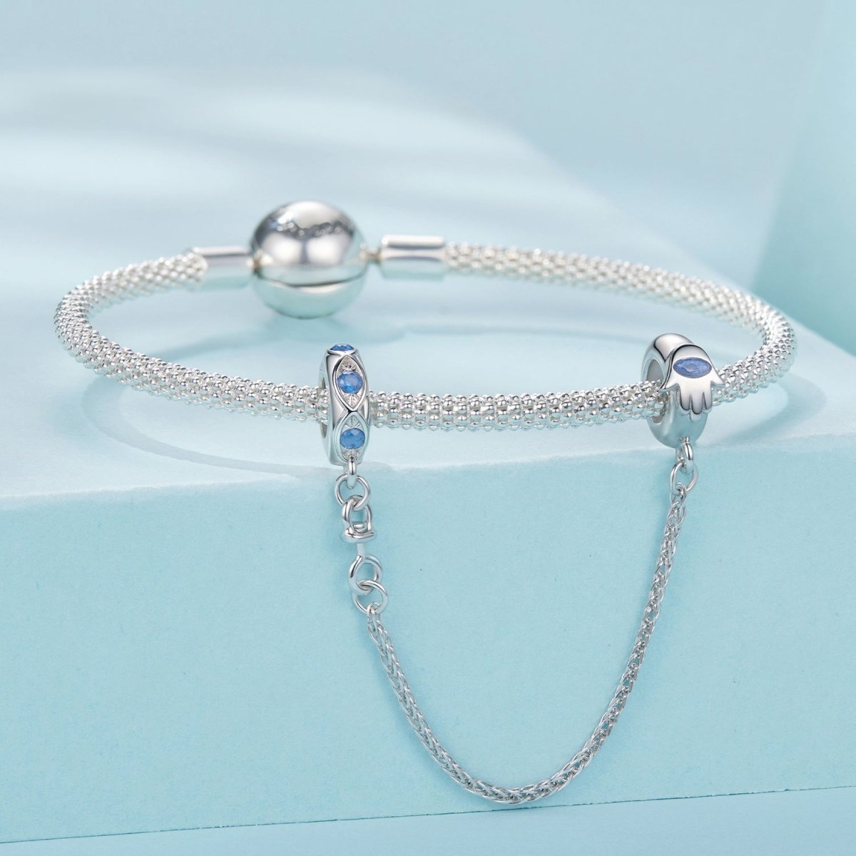 Pangama Jewelry Blue Harmony Hamsa Safety Chain Charm