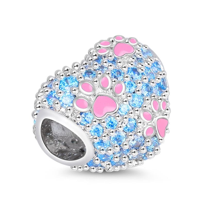 Blue Heart with Pink Paws Charm