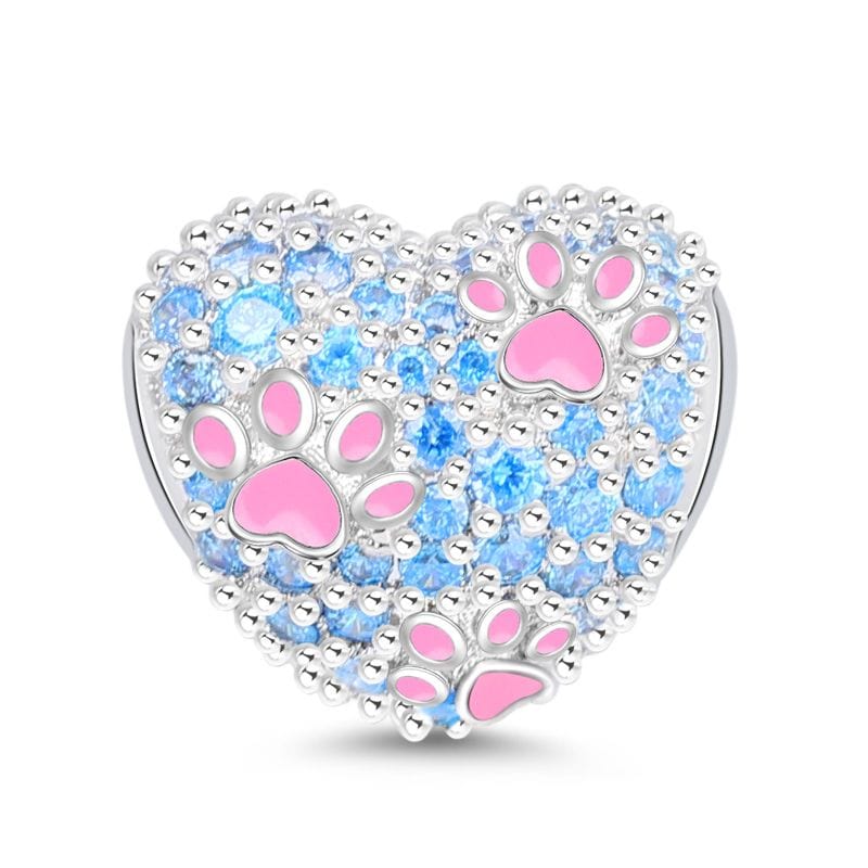 Blue Heart with Pink Paws Charm