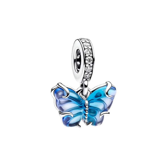 Dije colgante de mariposa de cristal de Murano azul