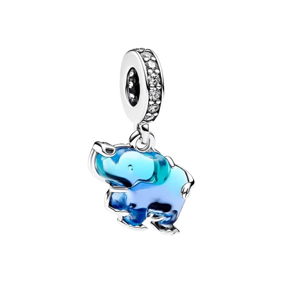 Blue Murano Glass Elephant Dangle Charm