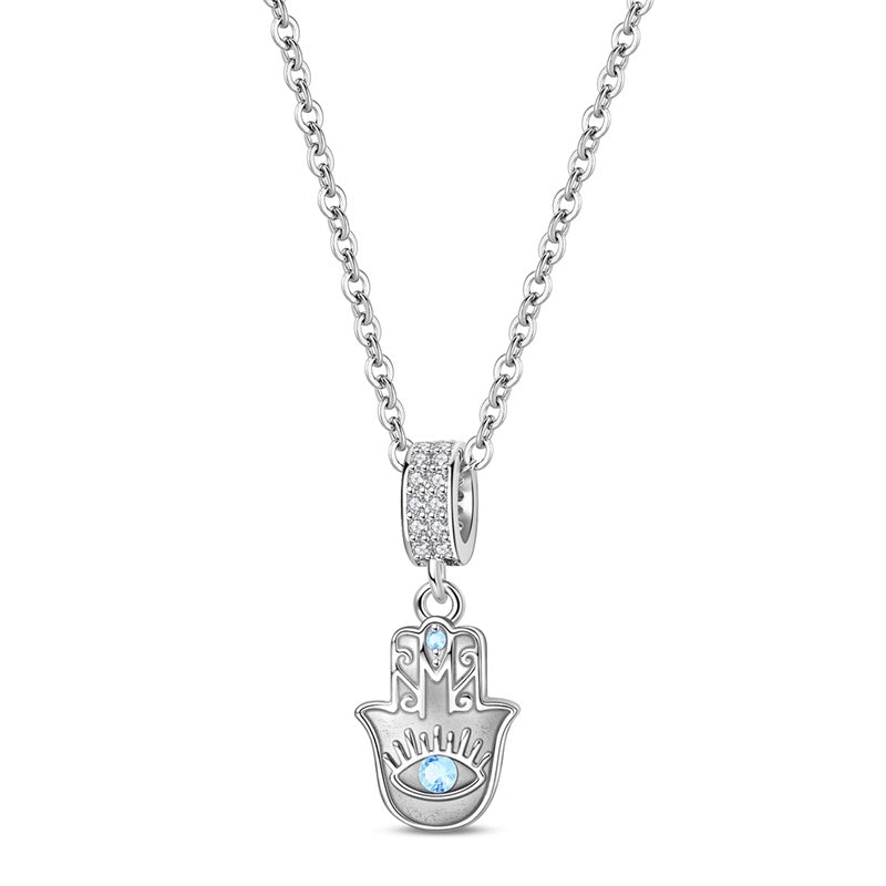 Pangama Jewelry Blue Stone Hamsa Hand Necklace