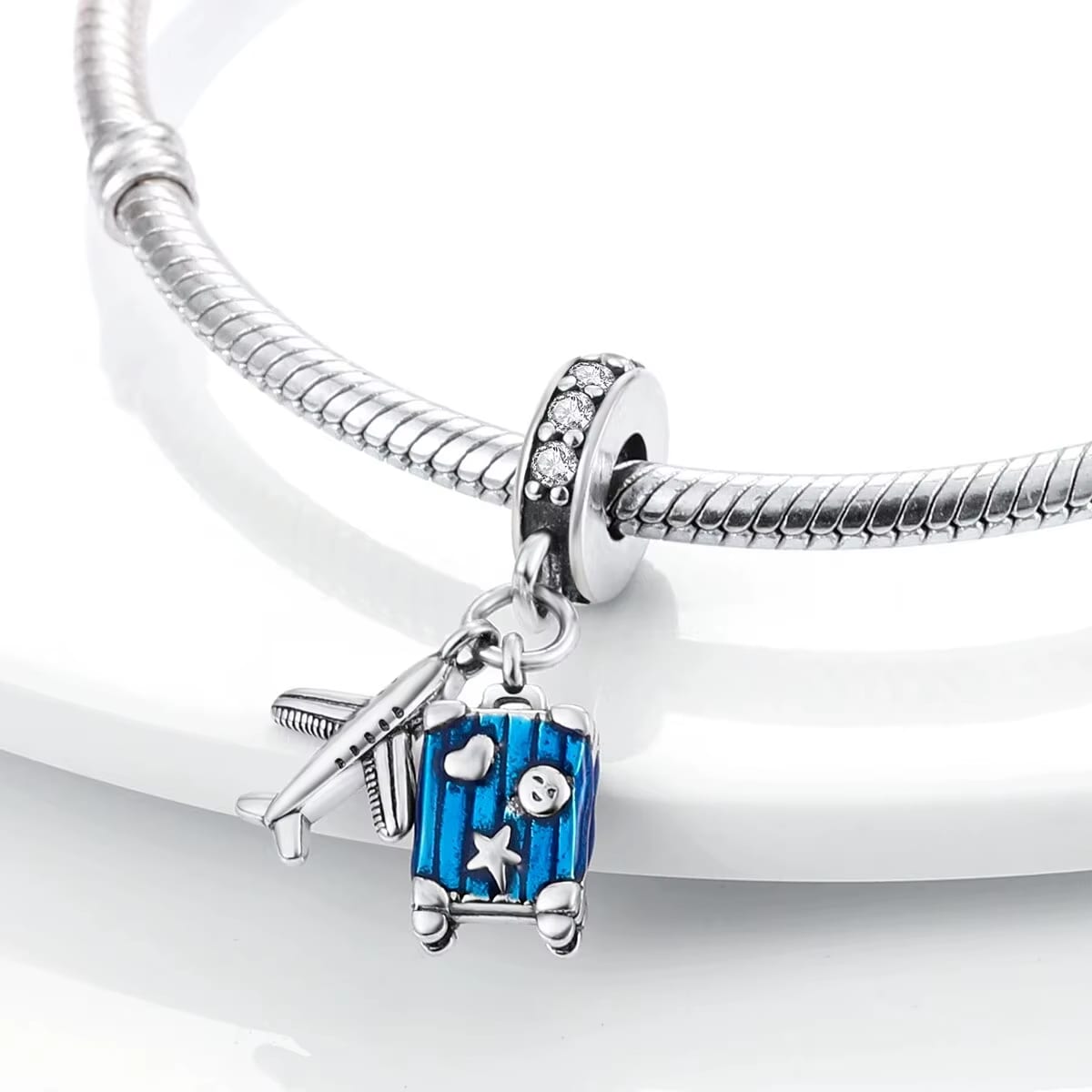 Pangama JewelryBlue Suitcase Plane Holiday Travel Dangle Charm