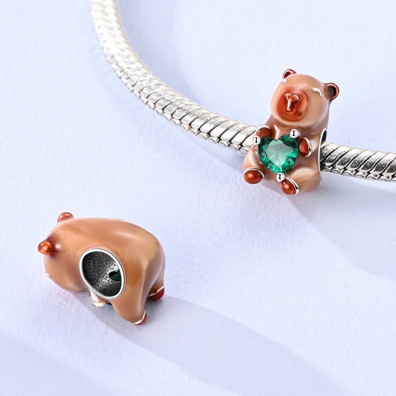 Pangama Jewelry Capybara with Green Heart Gem Charm