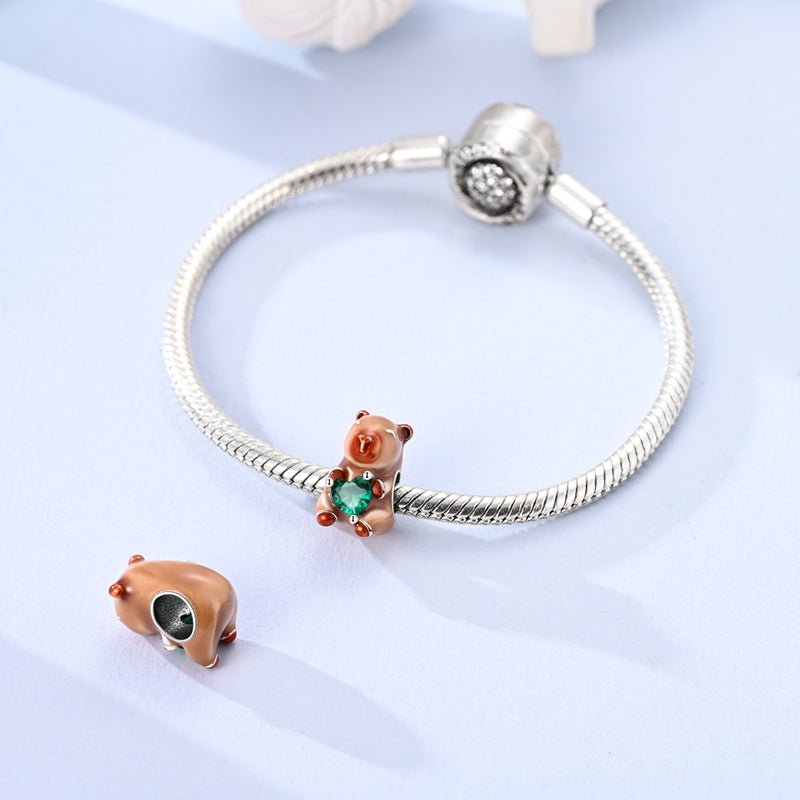 Pangama Jewelry Capybara with Green Heart Gem Charm