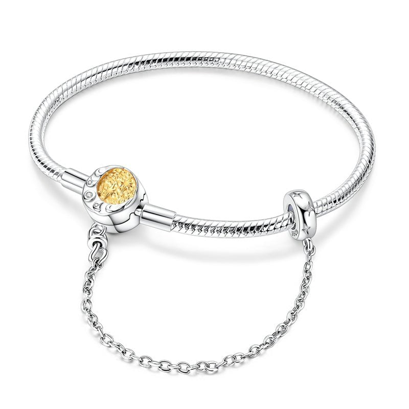 Pangama Jewelry Celestial Moon & Stars Clasp Snake Chain Bracelet with Safety Chain