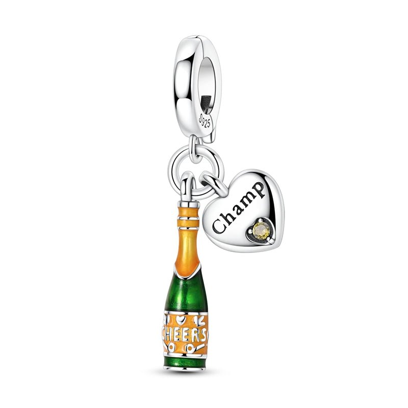 Pangama Jewelry Champagne Bottle & Heart “Cheers” Celebration Dangle Charm