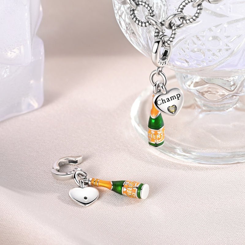 Pangama Jewelry Champagne Bottle & Heart “Cheers” Celebration Dangle Charm