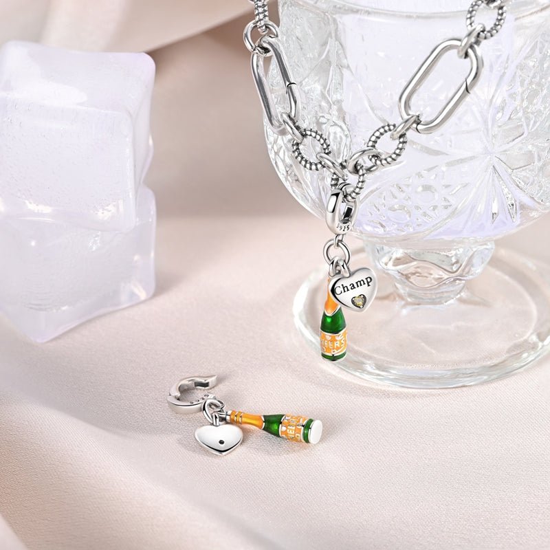 Pangama Jewelry Champagne Bottle & Heart “Cheers” Celebration Dangle Charm