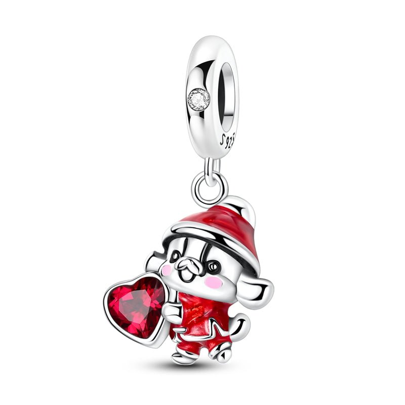 Pangama Jewelry Christmas Puppy with Red Heart Dangle Charm