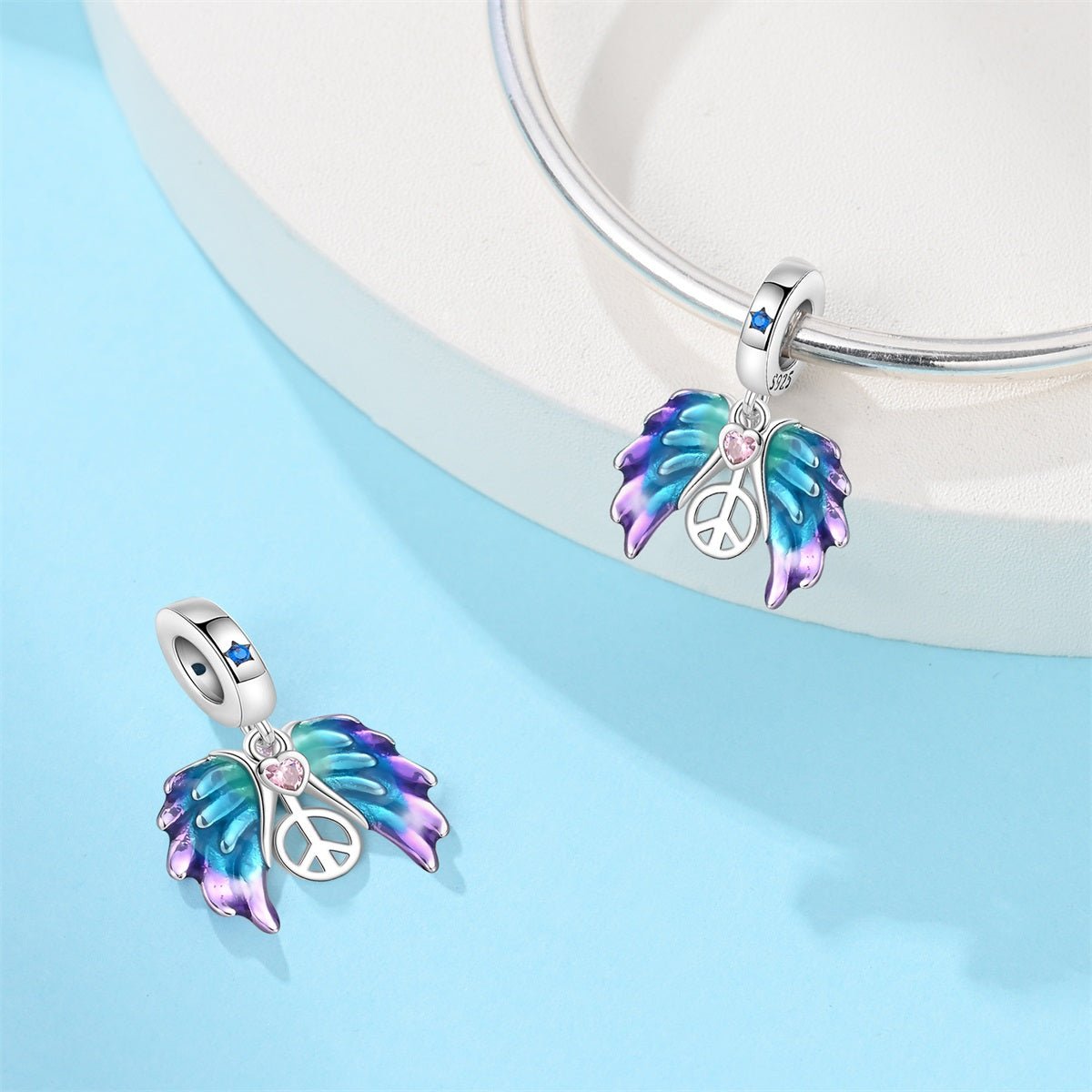 Pangama Jewelry Colorful Angel Wings & Peace Sign Dangle Charm