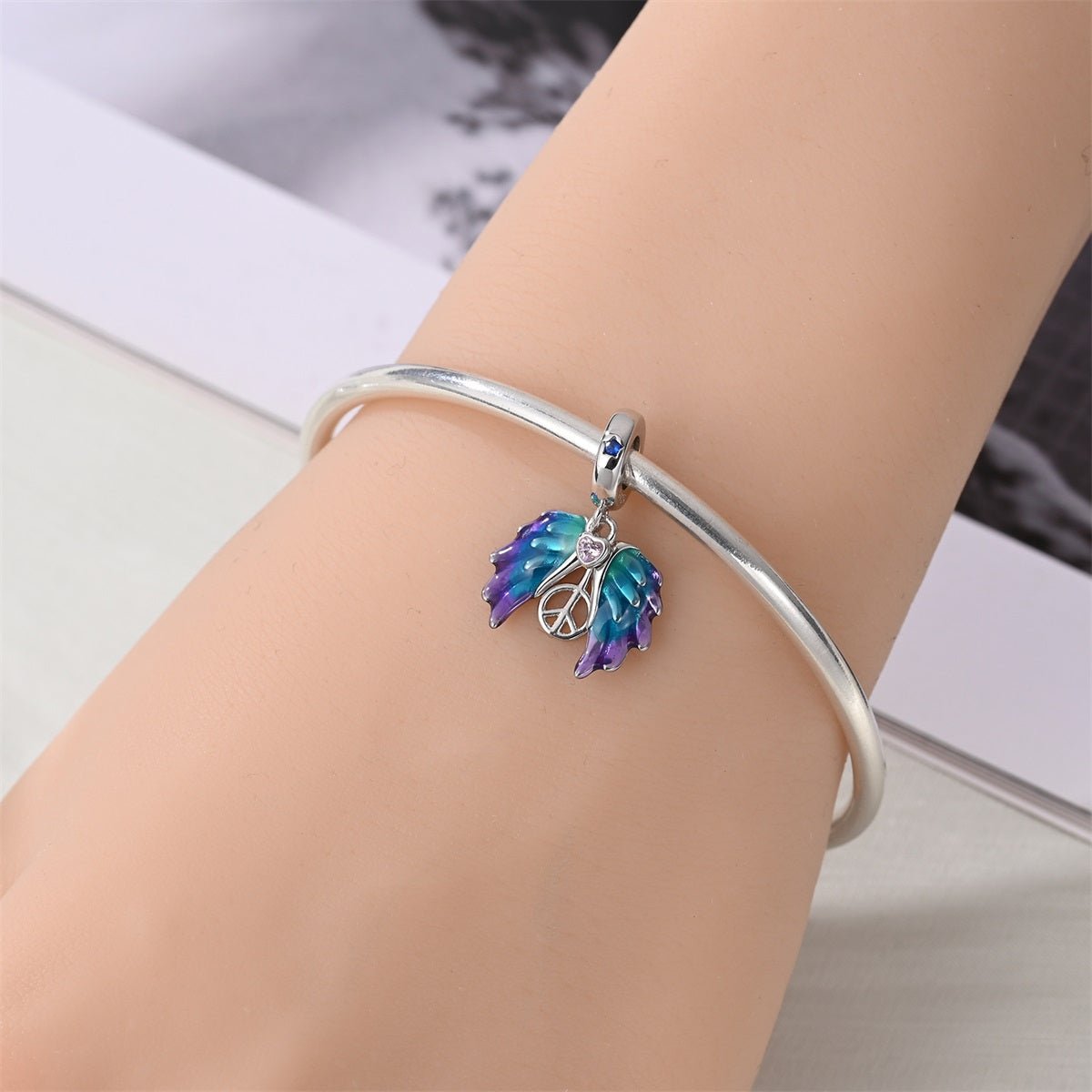 Pangama Jewelry Colorful Angel Wings & Peace Sign Dangle Charm