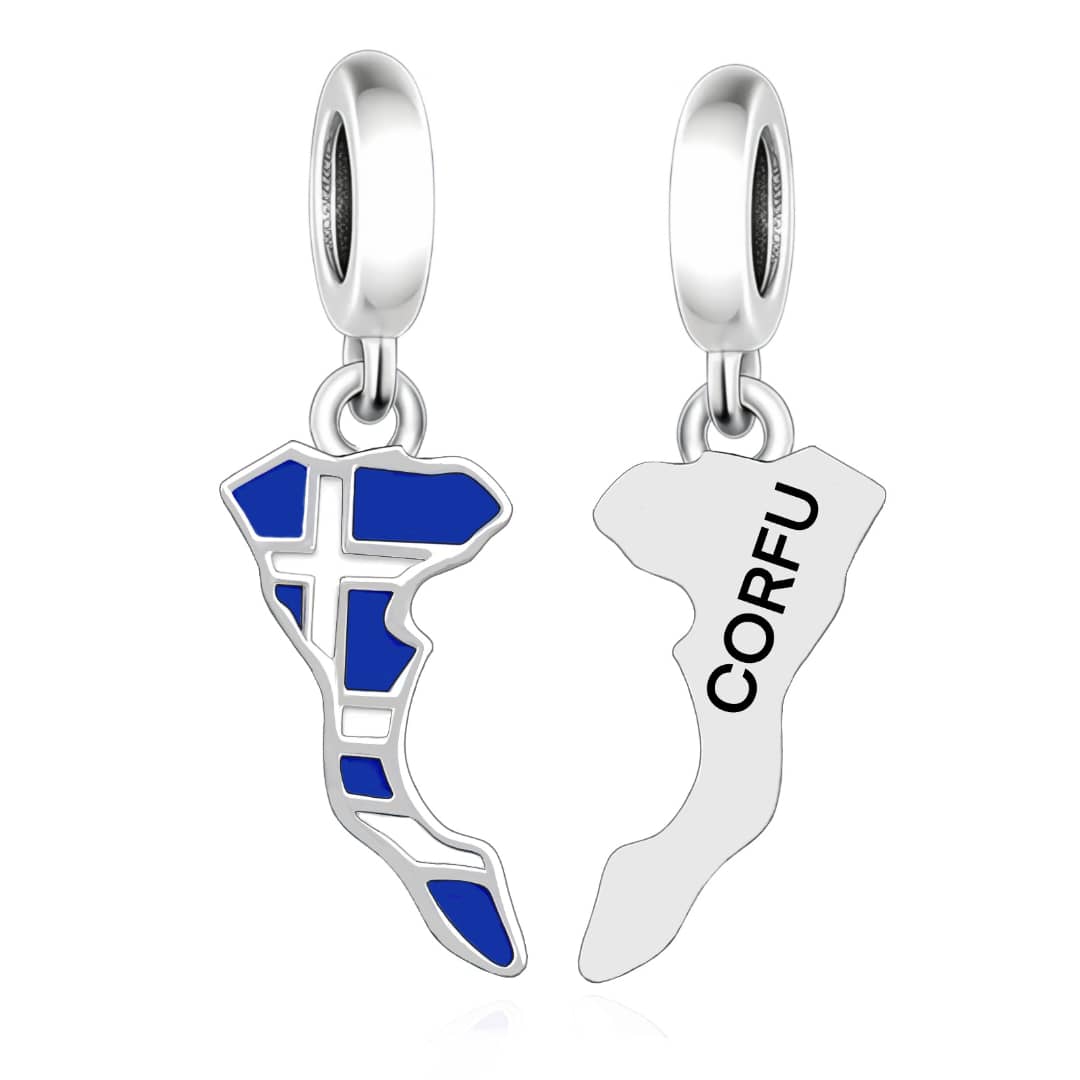 Pangama Jewelry Corfu Island Map Flag Dangle Charm