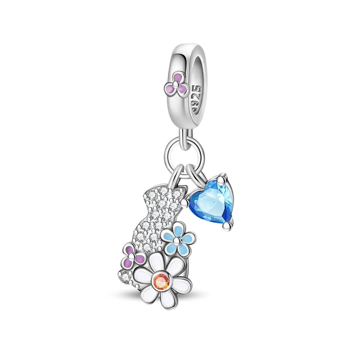Pangama Jewelry Crystal Cat, Flowers, & Blue Heart Dangle Charm