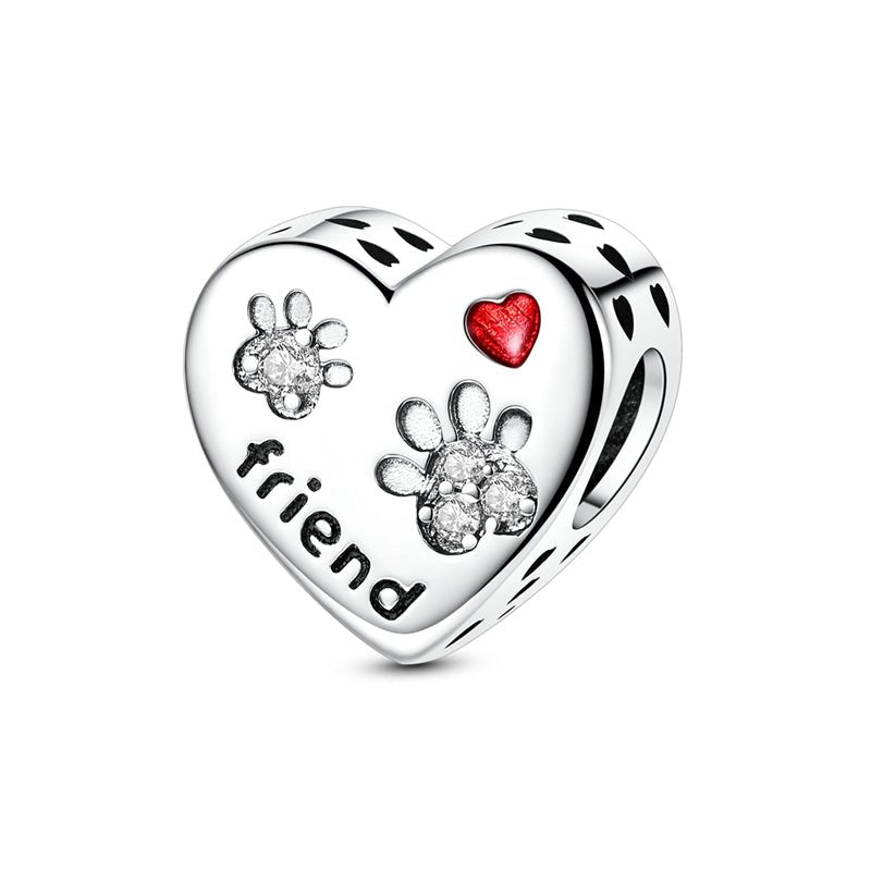 Pangama Jewelry Crystal Paw Print “Friend” Heart Charm