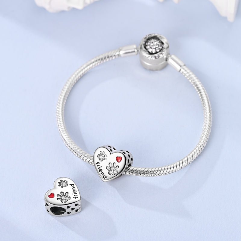 Pangama Jewelry Crystal Paw Print “Friend” Heart Charm