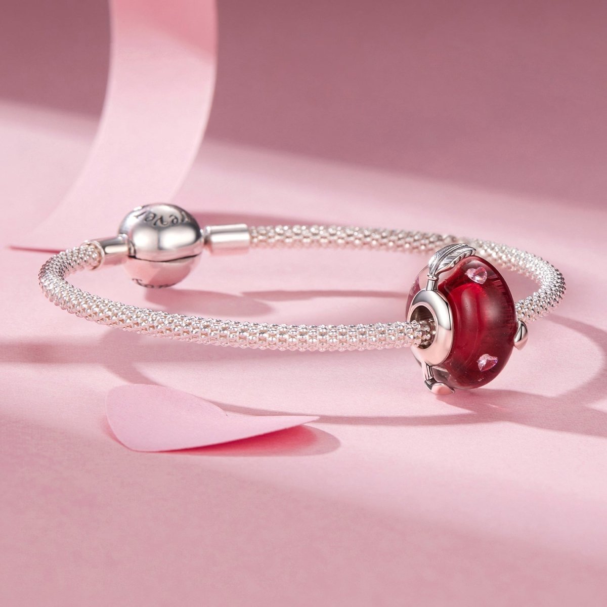 Pangama Jewelry Cupid’s Arrow Red Heart Glass Charm