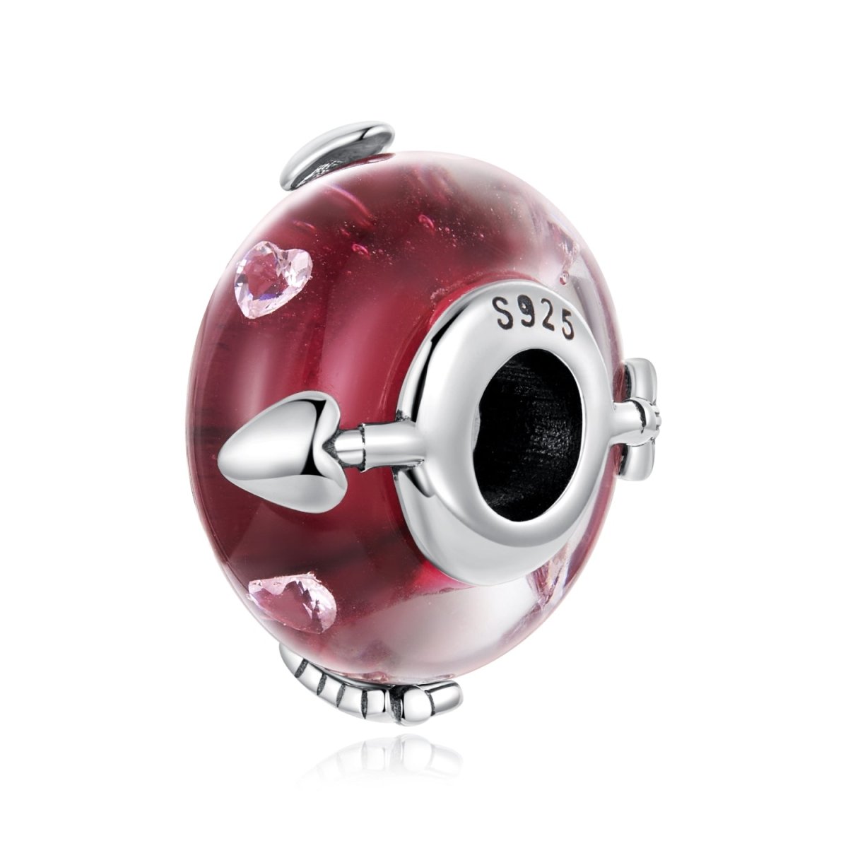 Pangama Jewelry Cupid’s Arrow Red Heart Glass Charm