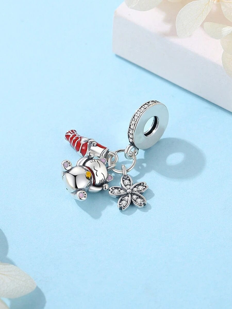 Cute Lucky Fortune Cat Triple Dangle Charm