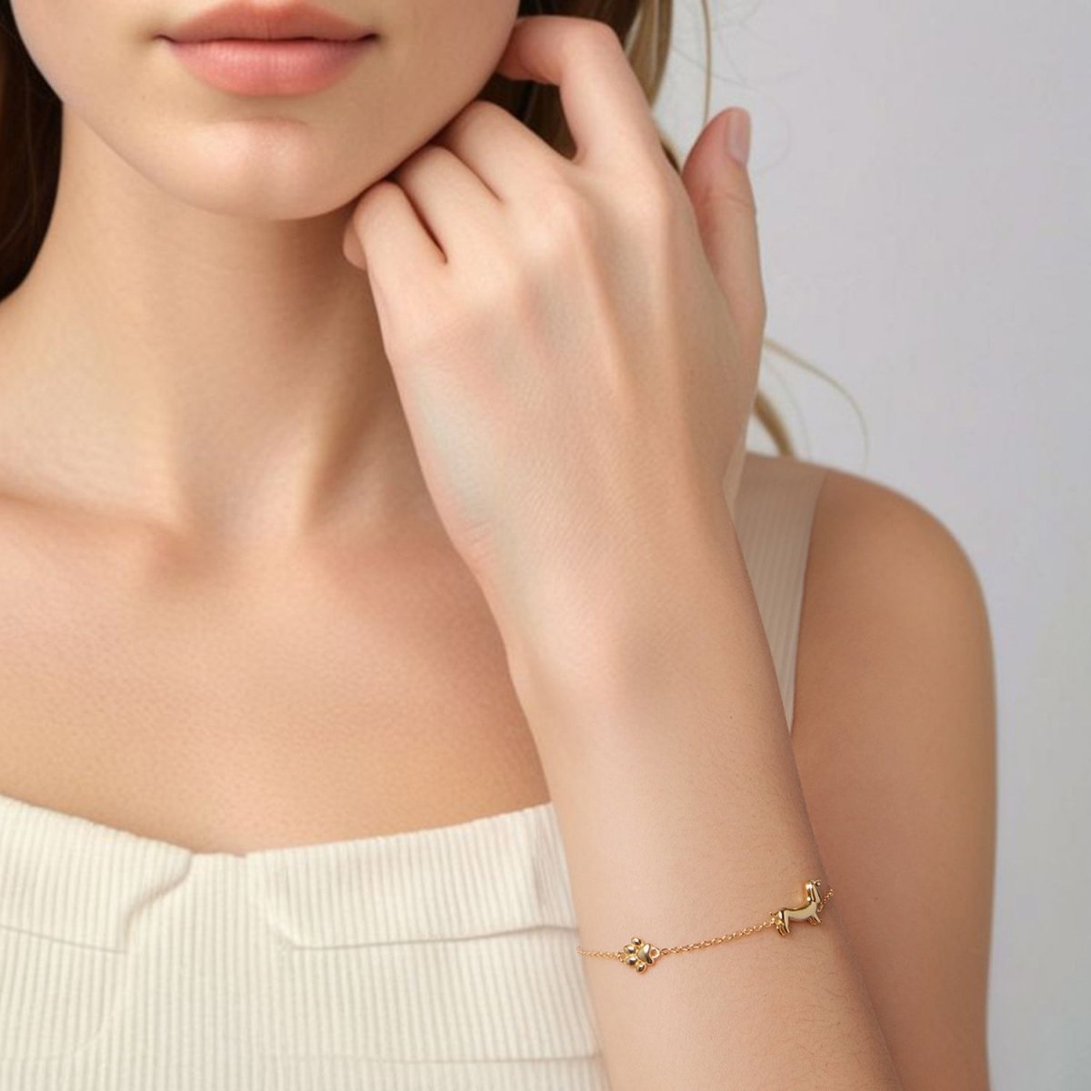 Pangama Jewelry Dachshund & Paw Print Chain Bracelet