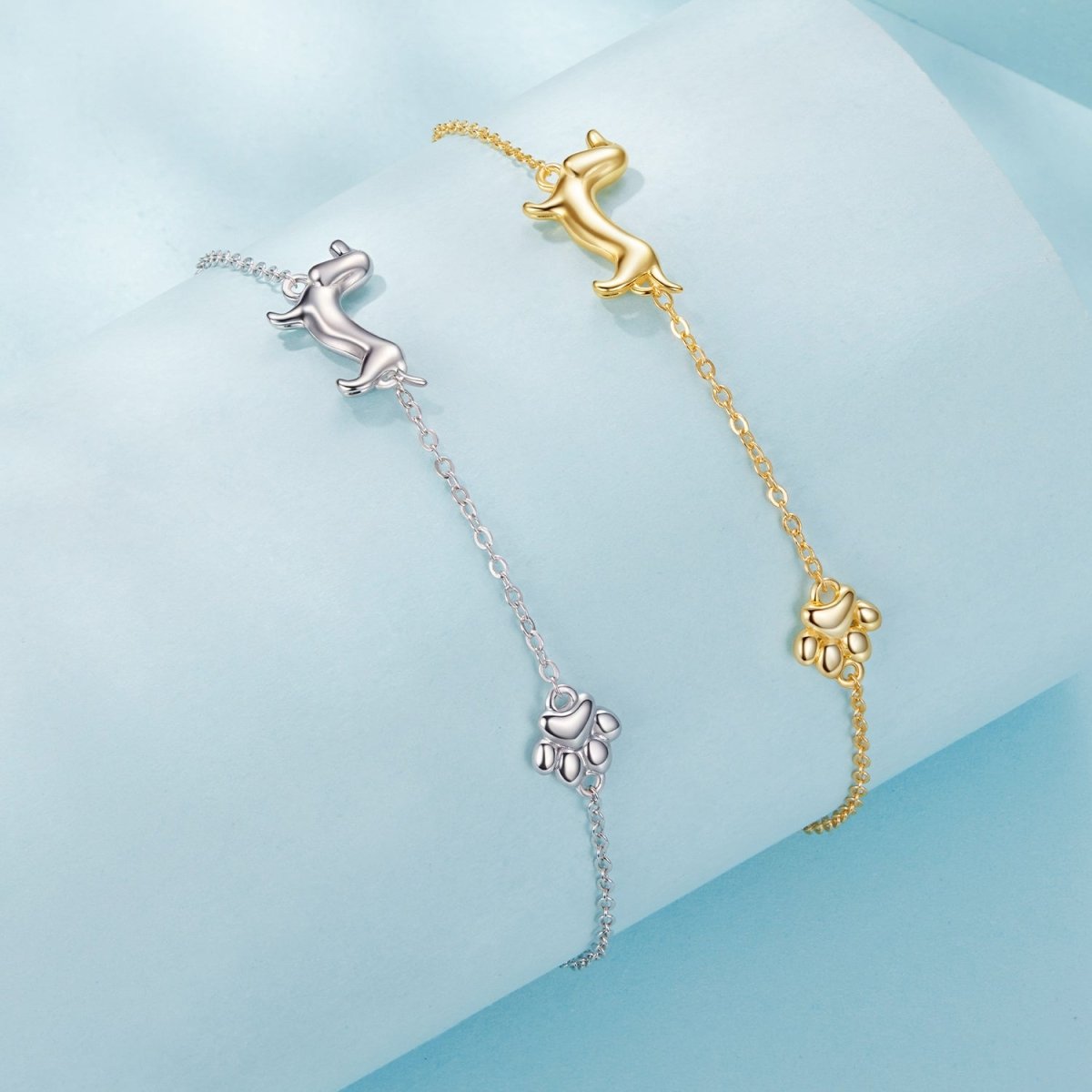 Pangama Jewelry Dachshund & Paw Print Chain Bracelet