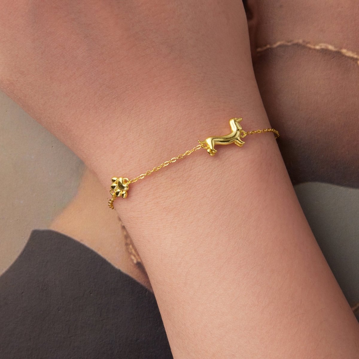 Pangama Jewelry Dachshund & Paw Print Chain Bracelet