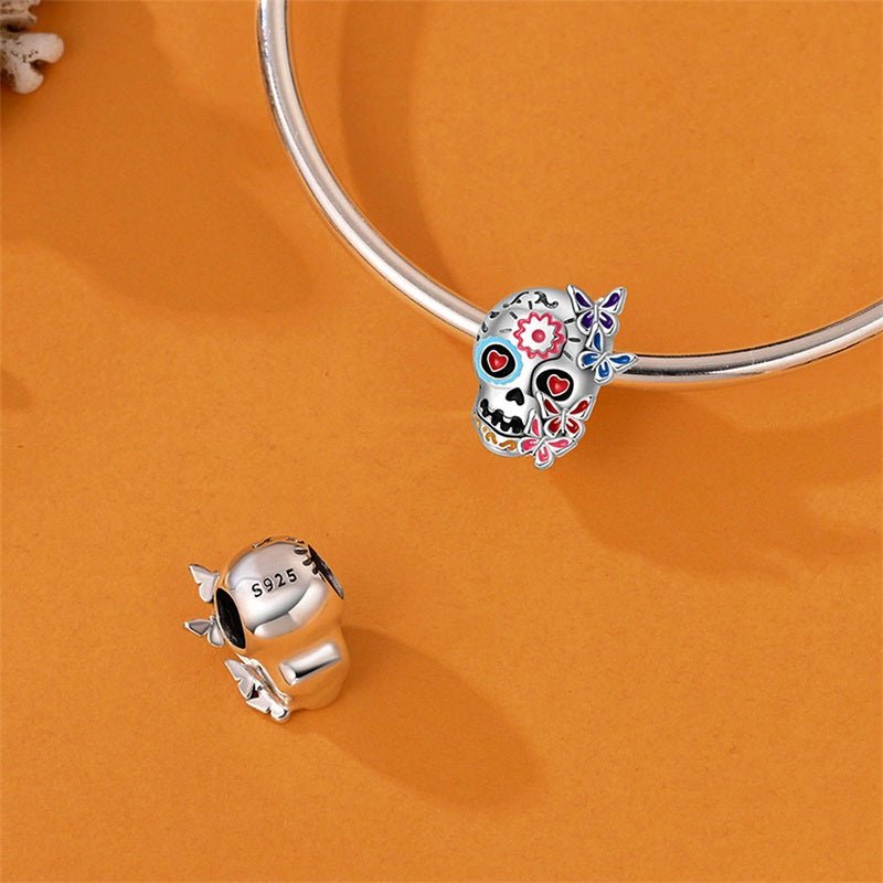 Pangama Jewelry Day of the Dead Sugar Skull with Butterflies Charm