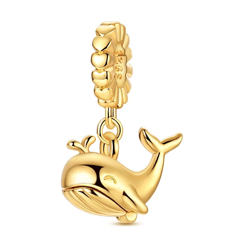 Golden Whale & Fish Dangle Charm