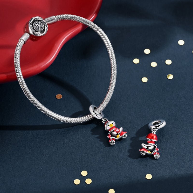 Pangama Jewelry Duck on Scooter with Red Helmet Dangle Charm
