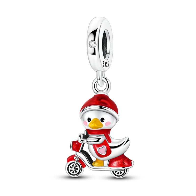Pangama Jewelry Duck on Scooter with Red Helmet Dangle Charm