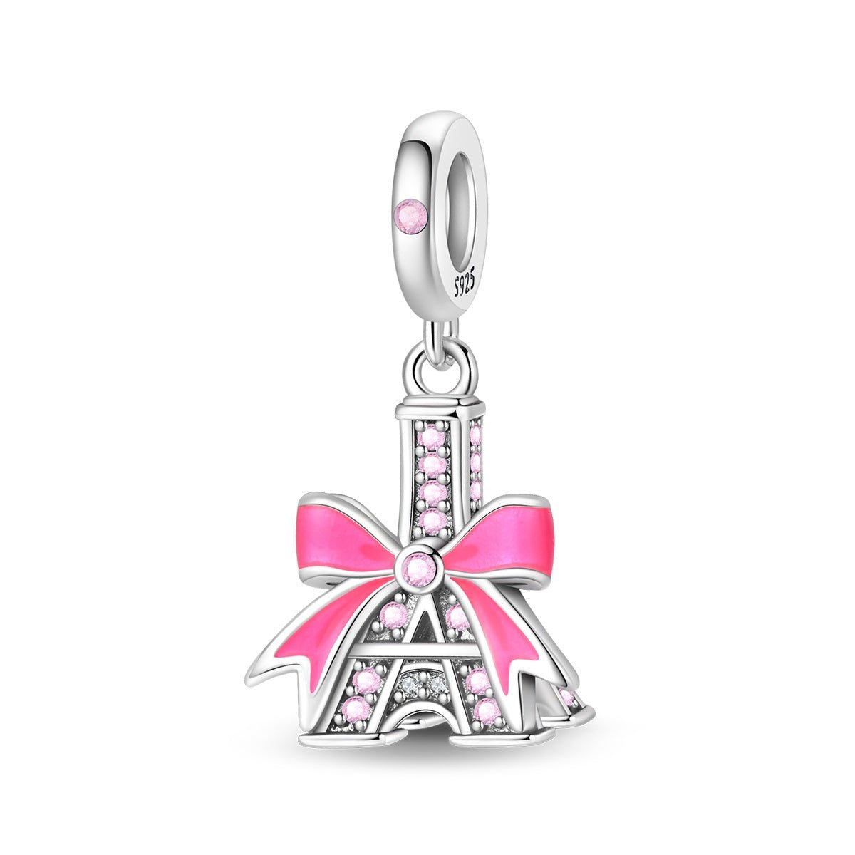 Pangama Jewelry Eiffel Tower with Pink Bow Dangle Charm
