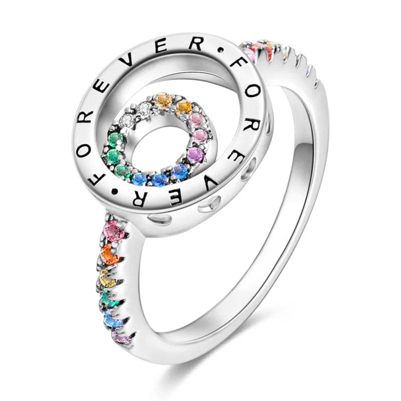 Pangama JewelryElegant Sparkling Round Family Forever Rainbow Stone Ring