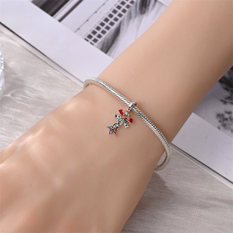 Pangama Jewelry Festive Christmas Bell with Red Bow Dangle Charm