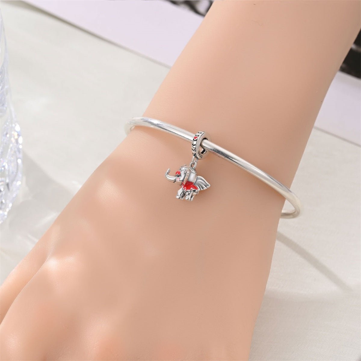 Pangama Jewelry Festive Elephant with Red Accents Dangle Charm