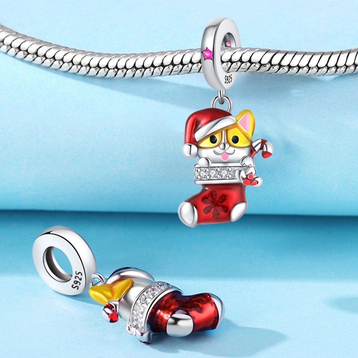 Pangama Jewelry Festive Santa Cat in Stocking Charm
