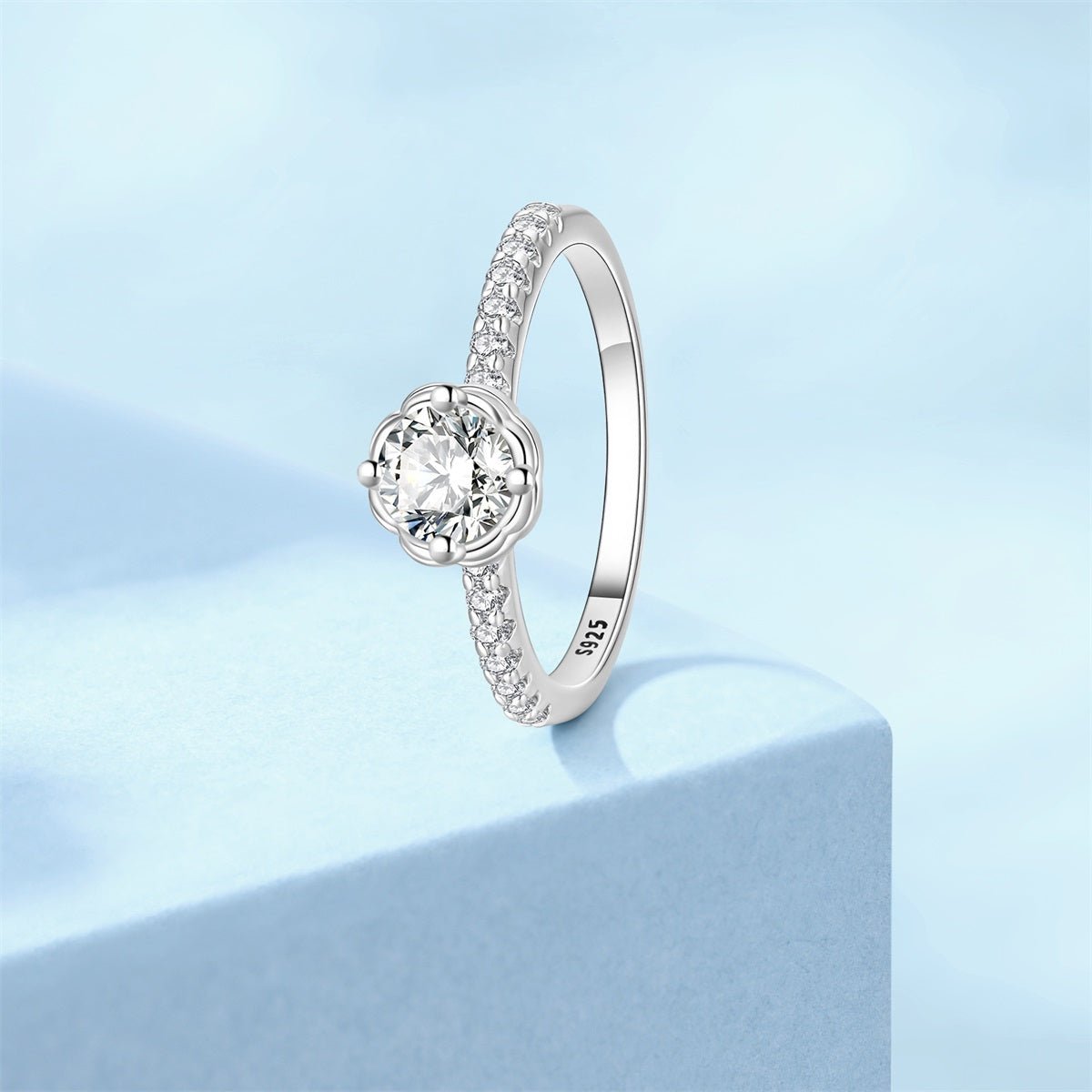 Pangama Jewelry Floral Setting Round Cut Pavé Band Ring