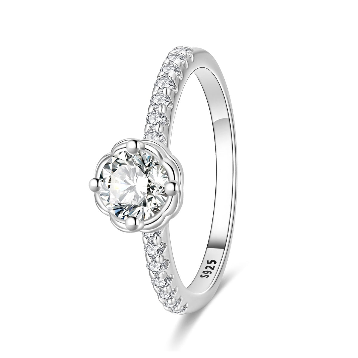 Pangama Jewelry Floral Setting Round Cut Pavé Band Ring