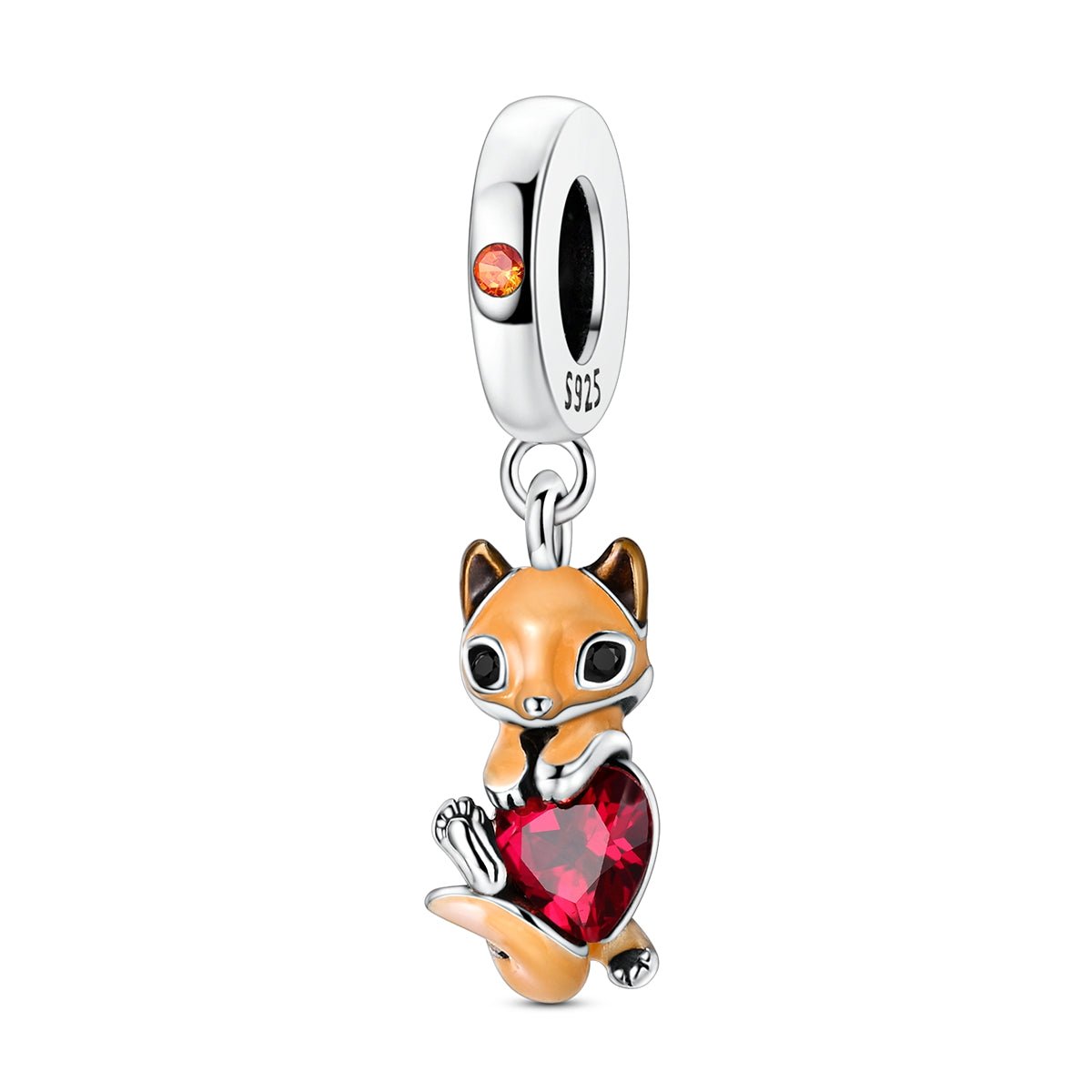 Pangama Jewelry Fox Hugging Red Heart Dangle Charm