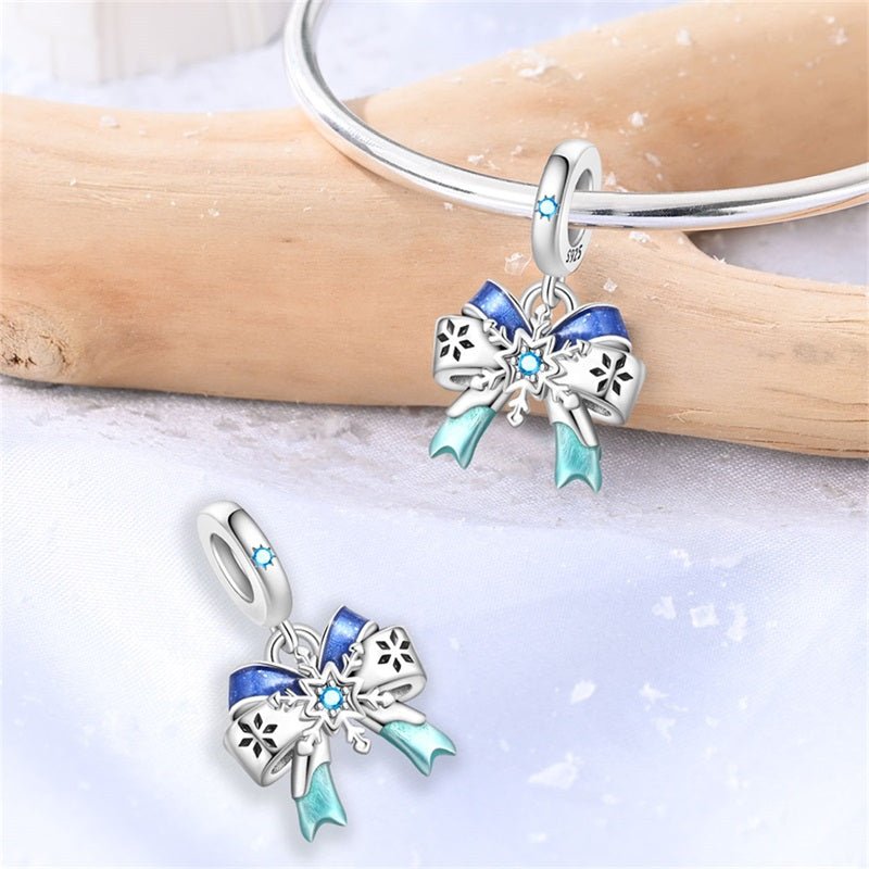 Pangama Jewelry Frosty Snowflake & Bow Winter Dangle Charm