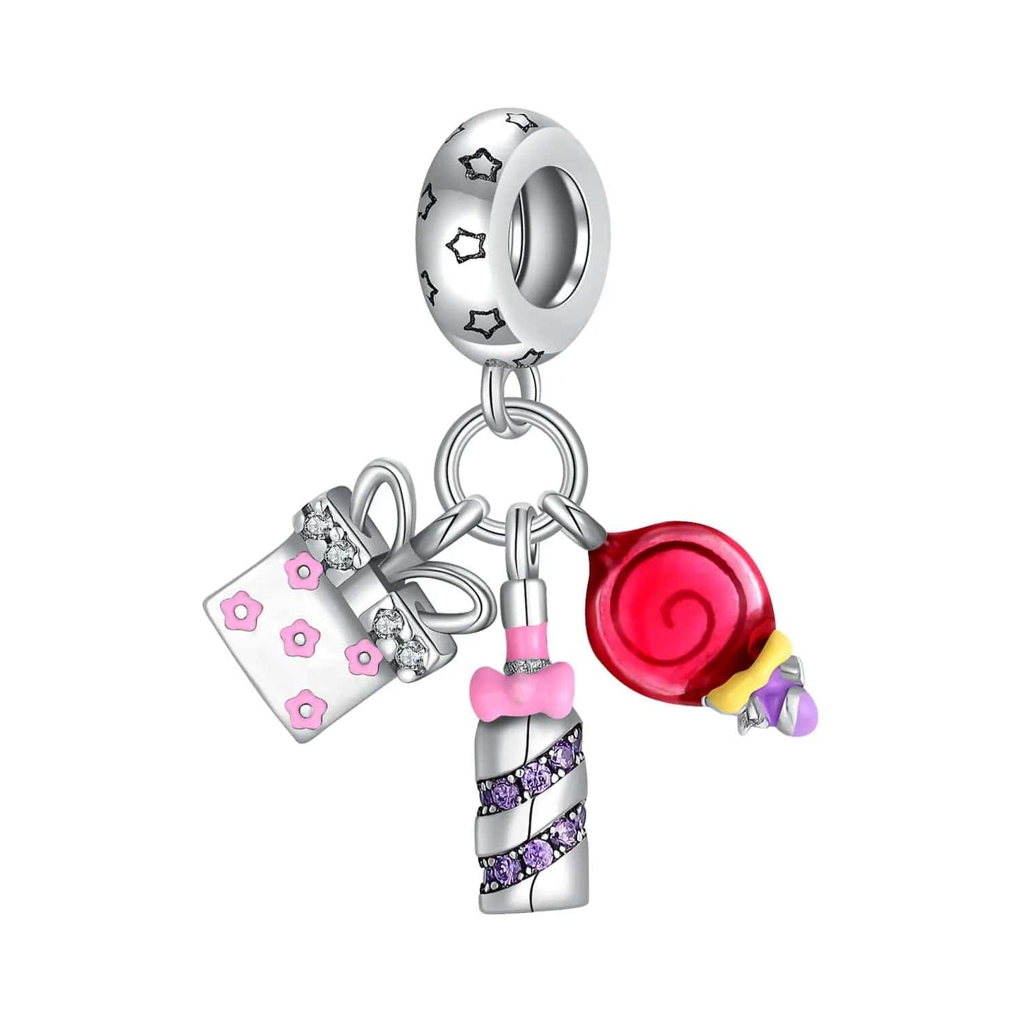 Gift Bottle and Lollipop Triple Dangle Charm