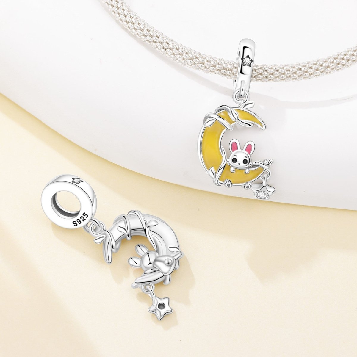 Pangama Jewelry Glow - in - the - Dark Bunny on Crescent Moon Dangle Charm