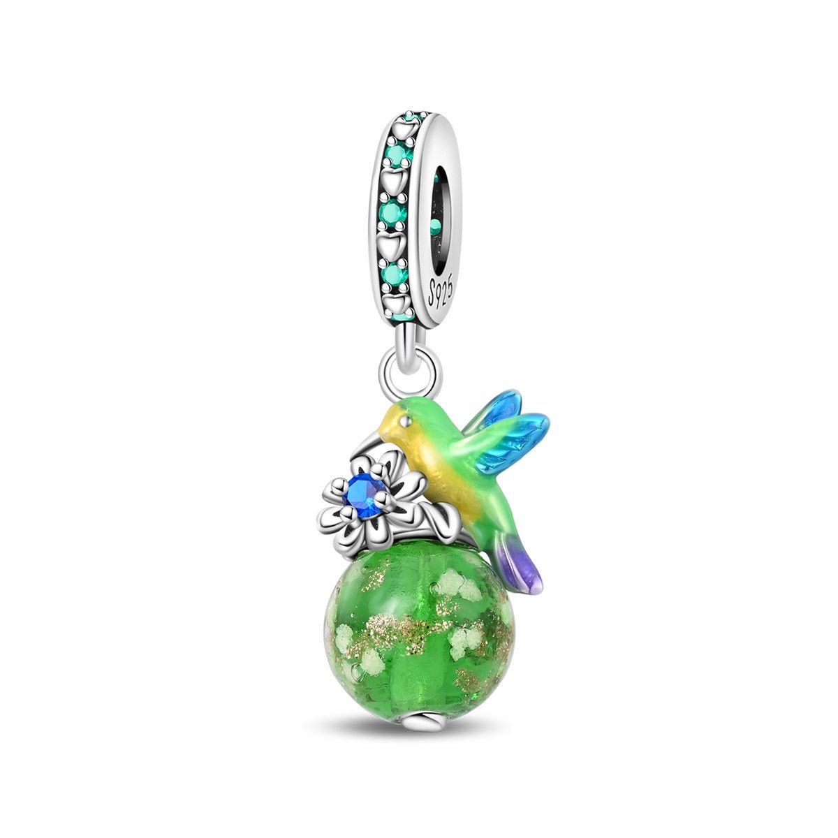 Pangama Jewelry Glow in the Dark Luminous Hummingbird & Flower Dangle Charm