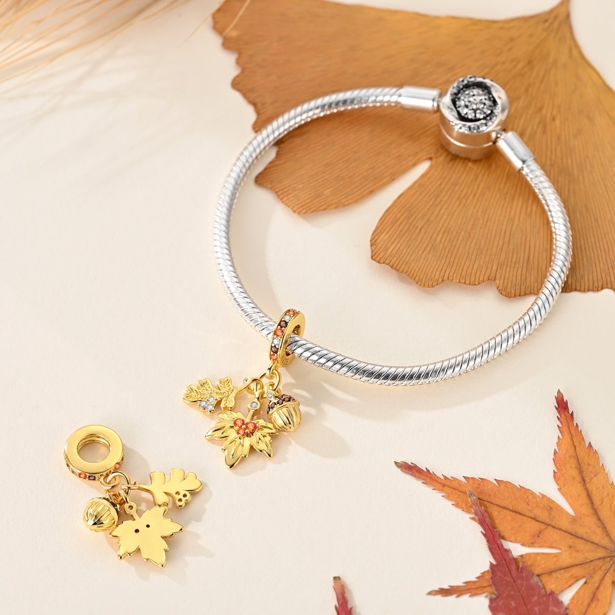 Pangama Jewelry Gold Autumn Leaves & Acorn Dangle Charm