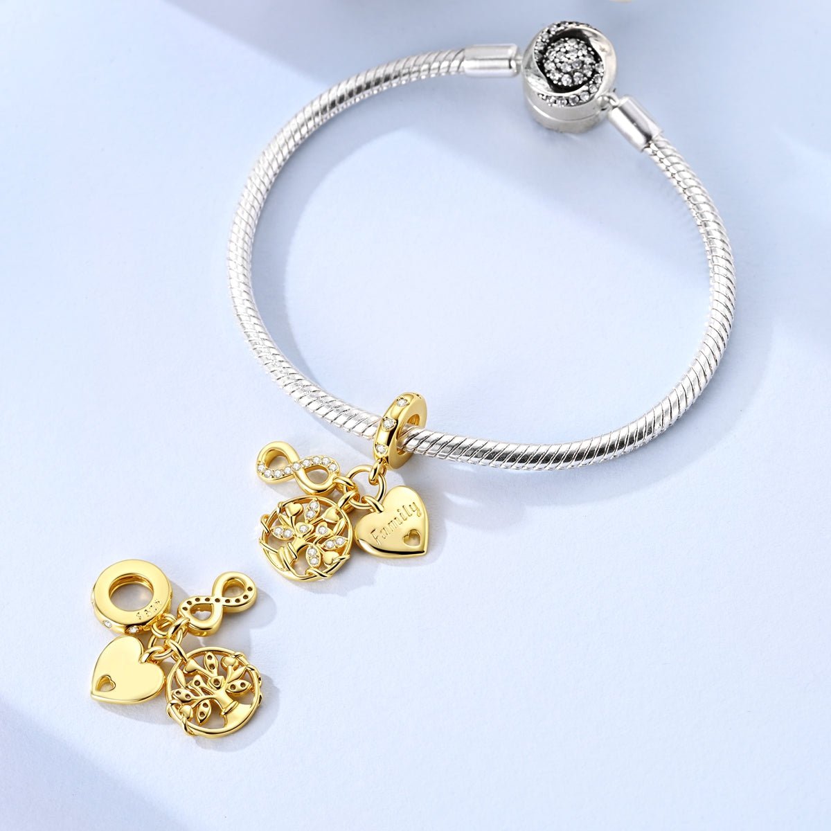 Pangama Jewelry Gold Family Tree, Heart & Infinity Triple Dangle Charm