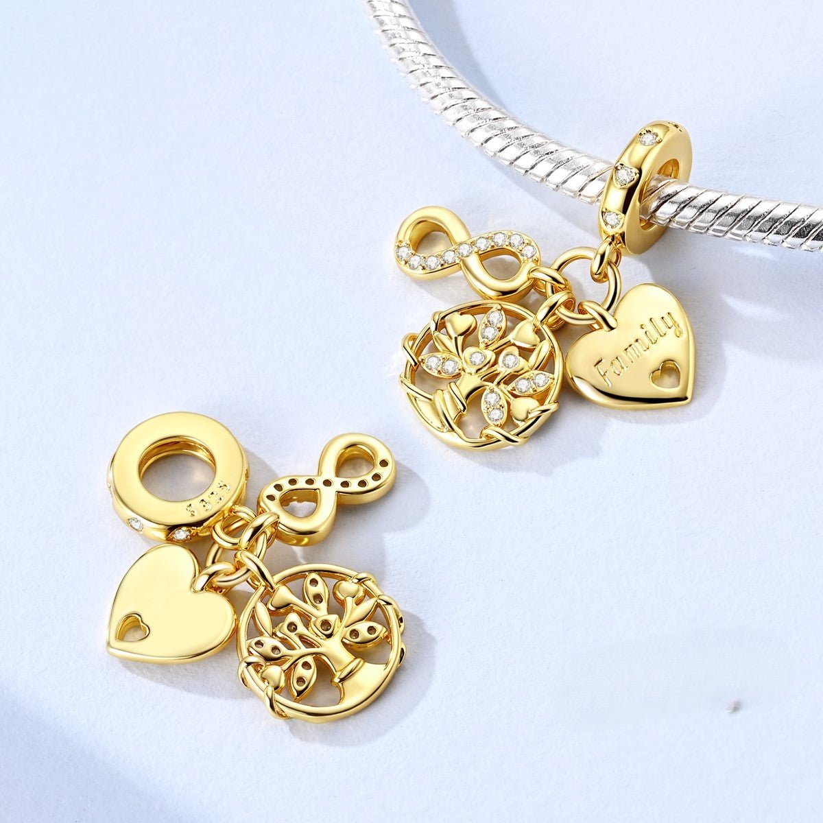 Pangama Jewelry Gold Family Tree, Heart & Infinity Triple Dangle Charm