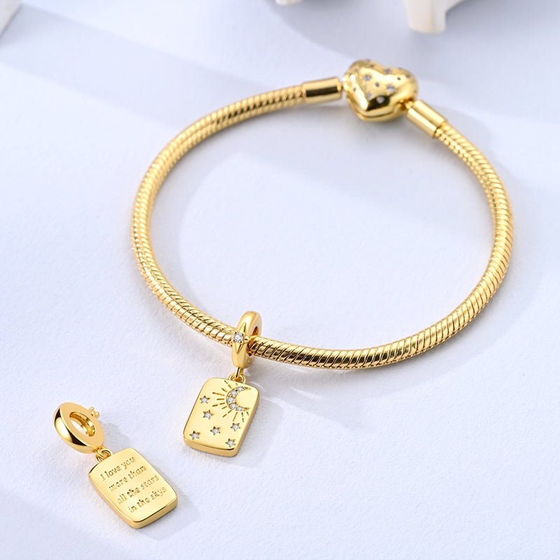 Pangama Jewelry Gold Moon & Stars “I Love You More” Dangle Charm