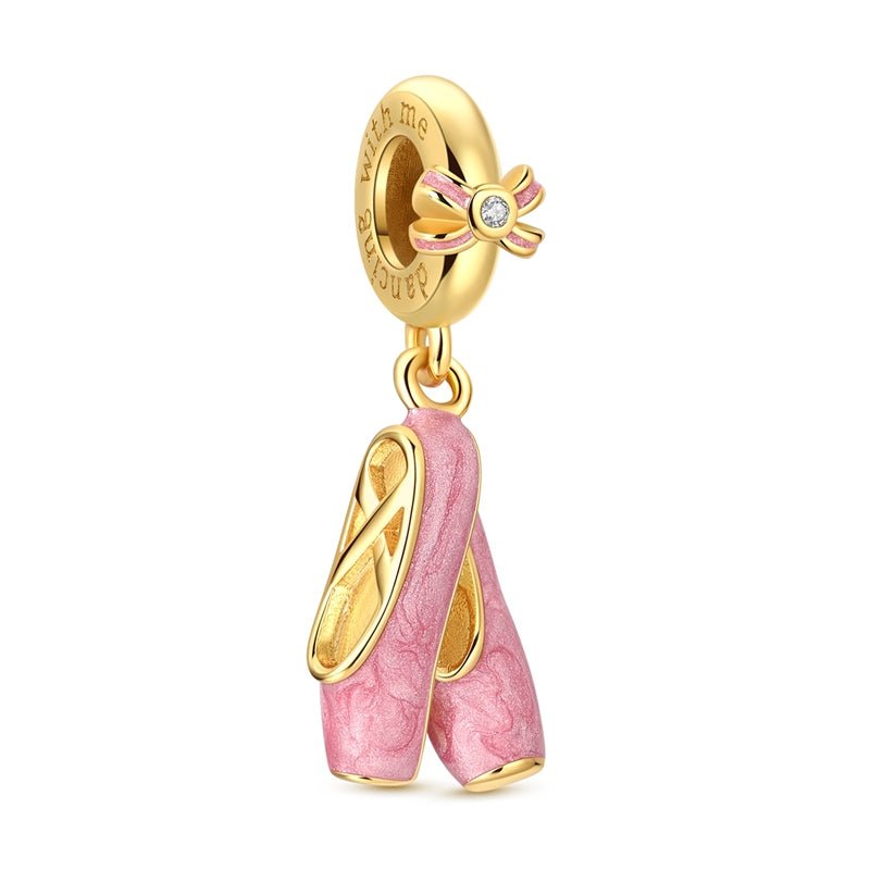 Pangama Jewelry Gold Pink Ballet Shoes Dangle Charm